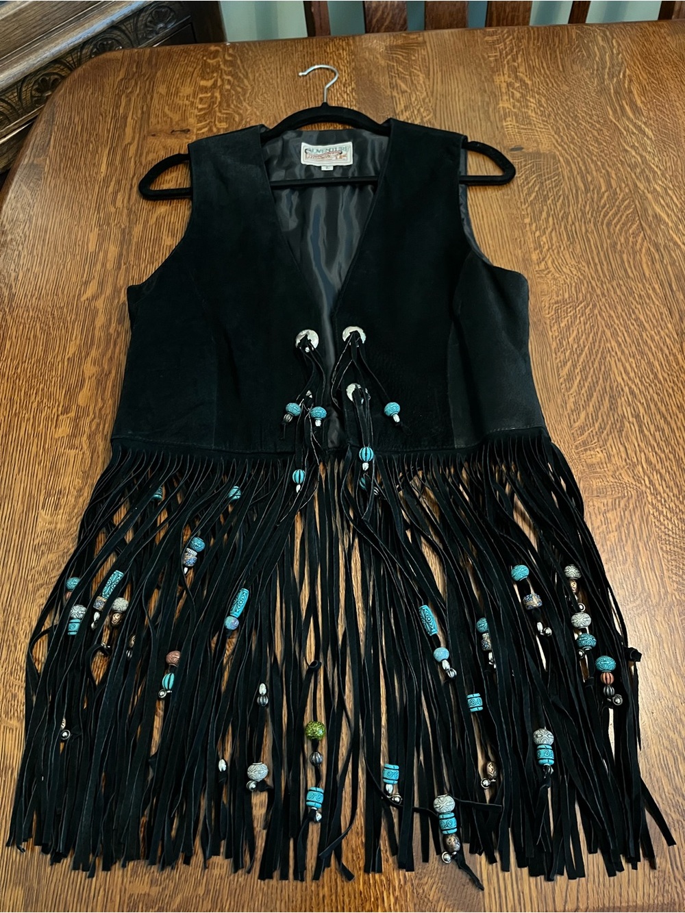 Vintage Adventure Bound Black Fringe Vest with Beads Size Large